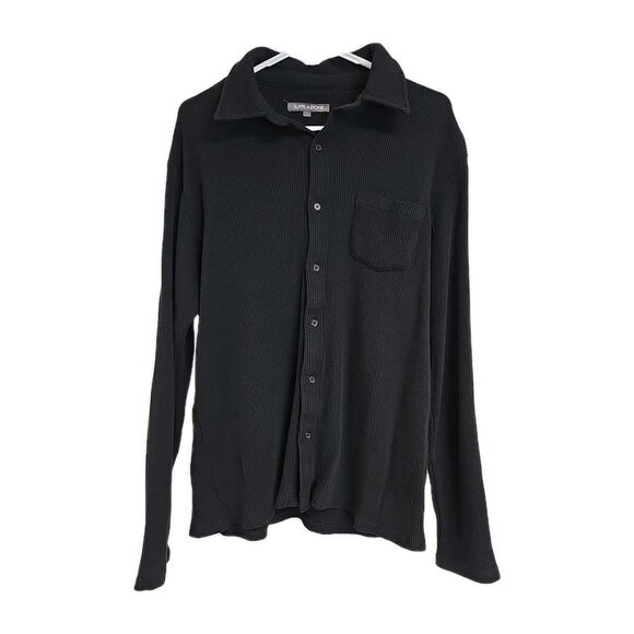 SLATE & STONE Button Down Long Sleeve Waffle Knit Sweater Shirt Black Men’s Sz L - Picture 1 of 8